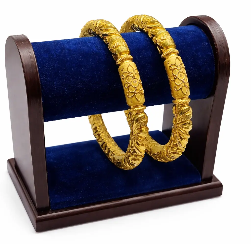 22K Gold Handcrafted Floral Design Bangles (Pair)
