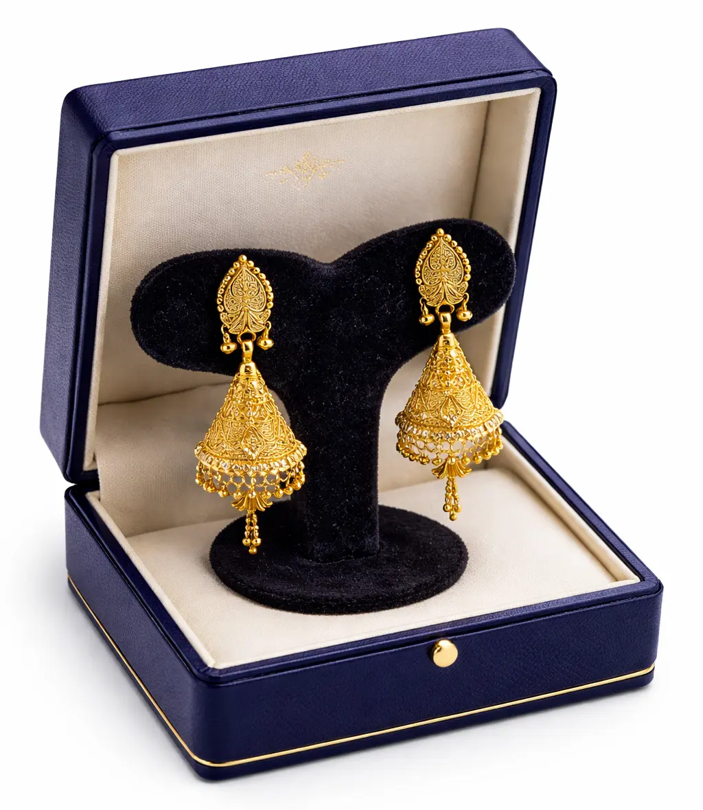 22K Gold Traditional Jhumka Earrings with Premium Box